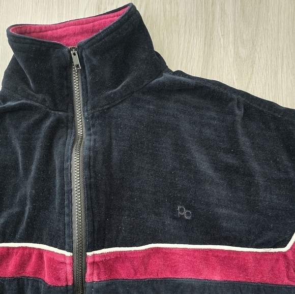 vintage Pierre Cardin 80s burgundy black velour zip-up track suit jacket | WMS L - Picture 2 of 7